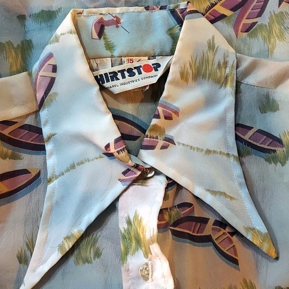 Vintage 70s ShirtStop Button Up Blouse Semi Sheer Pointy Collar 15/16 - Hey Viv - Picture 6 of 7